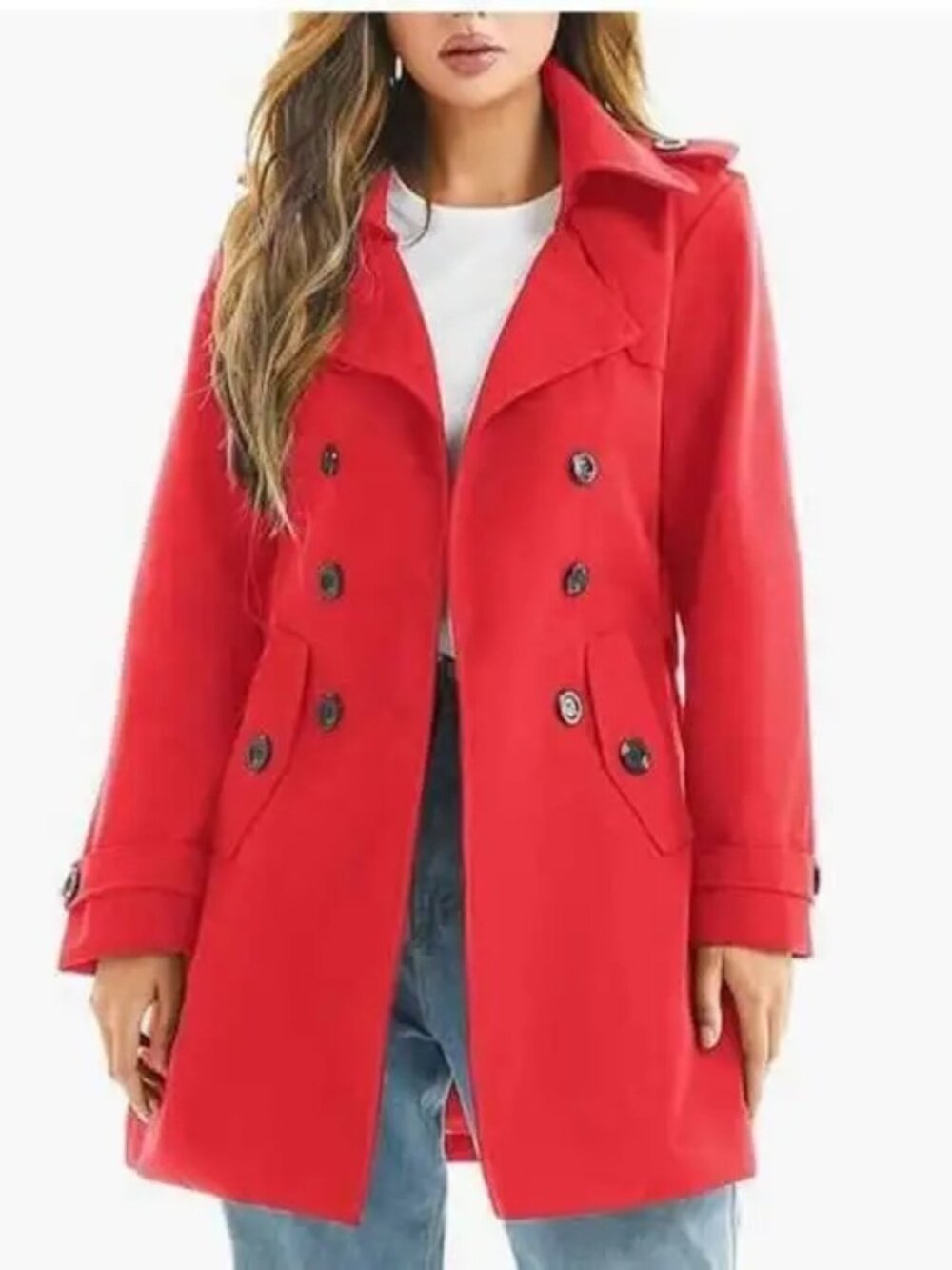 Women's Stunning Red Cotton Belted Trench Coat
